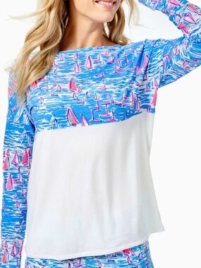 Lilly Pulitzer Blue and Pink Boat-Print Long Sleeve Top